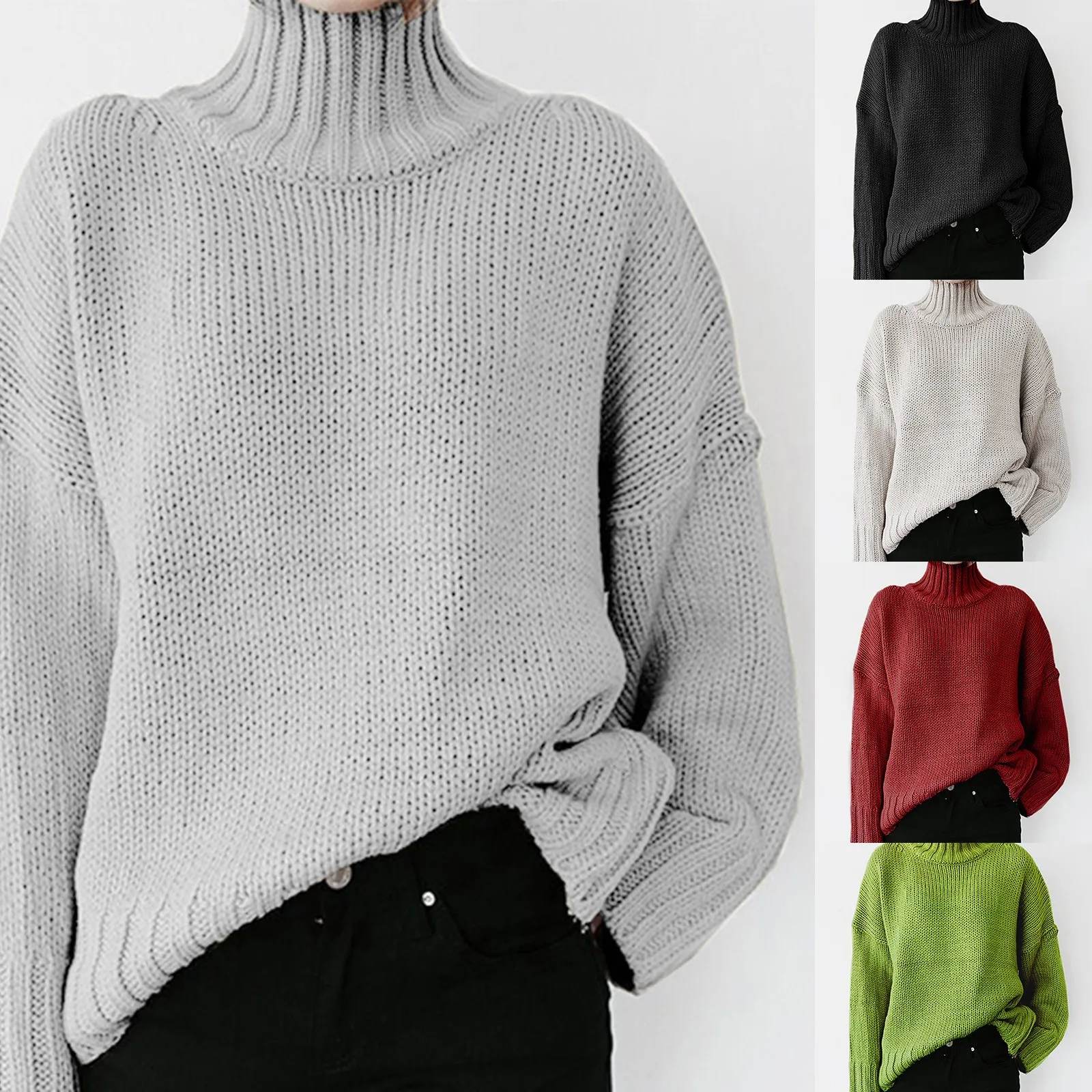 

Turtleneck Loose Knit Pullover Warm Sweater Womens Autumn And Winter Classic Casual Long Sleeve Blouse Pulls Jumpers Korean Coat