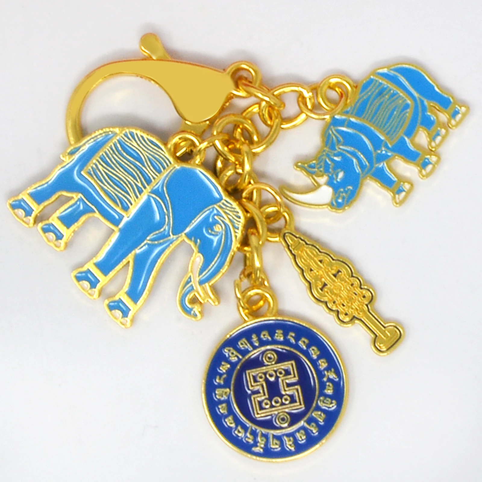 2024 Flat Rhinoceros Elephant Buckle Elephant & Rhinoceros With Ksitigarbha Staff Amulet Keychain w5476 4