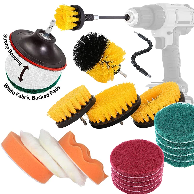 UNTIOR Electric Drill Brush Attachment Set Power Scrubber Brush Car  Polisher Kitchen Bathroom Cleaning Kit Toilet Cleaning Tools - AliExpress