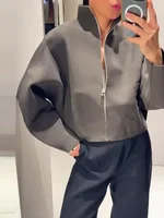 Cardigan court tricoté solide pour femmes, décontracté, manches longues, fermeture éclair, manteaux courts amples, vêtements d'extérieur à la mode pour les déplacements quotidiens, 2025 4