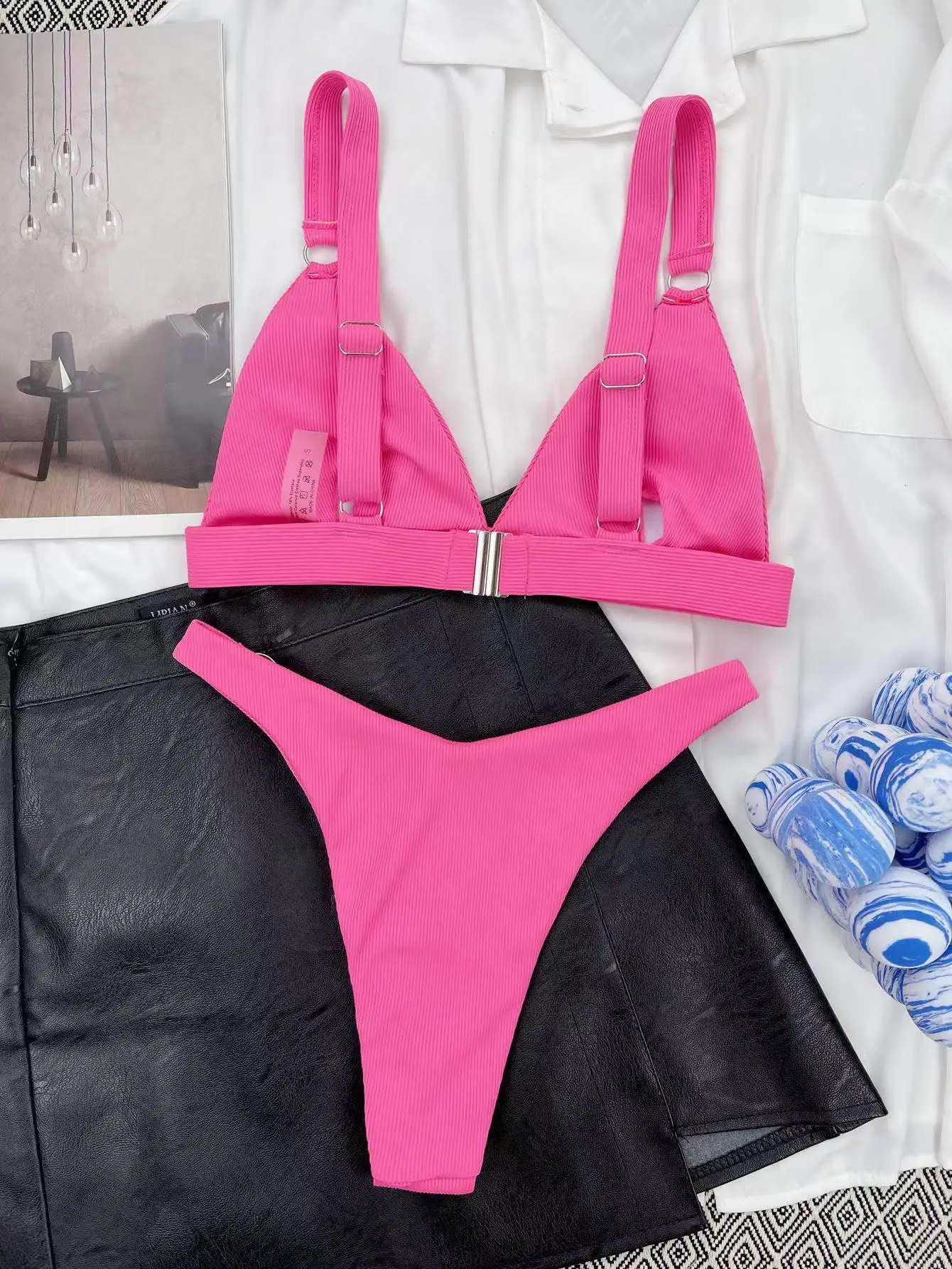 2023 neue sexy gerippte Ring Bikinis Frauen Badeanzug Push-up Bade bekleidung solide Bikini Set Sommer Strand Brasilien Biquini Badeanzug