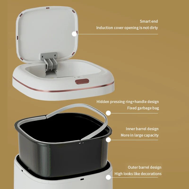 40L Automatic Trash Can Smart Sensor Trash Can Large Capacity Induction Trash Bin Electric Touchless Wastebasket For Kitchen Bathroom With Lid