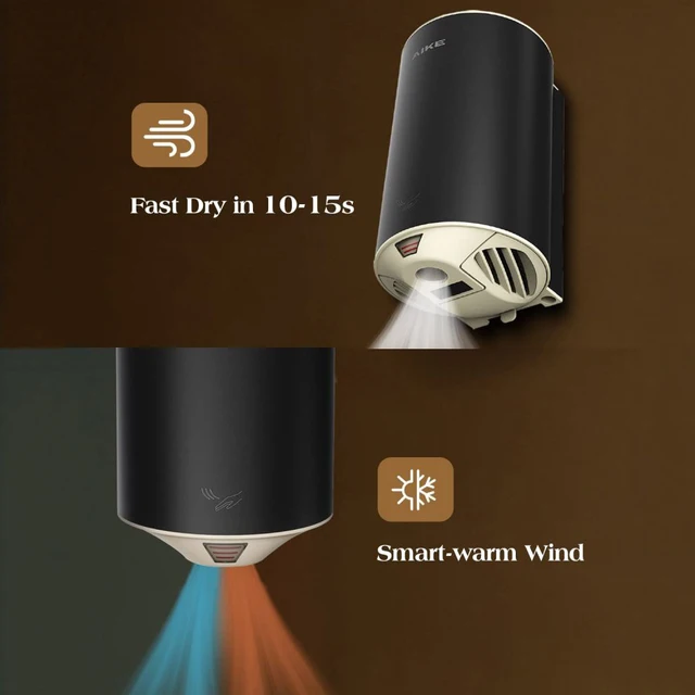 AIKE Hands Dryer Compact Jet Air Automatic Hand Dryer Stainless Steel Smart Senser Drying Hand Machine For Bathroom Toilet 1350W 2