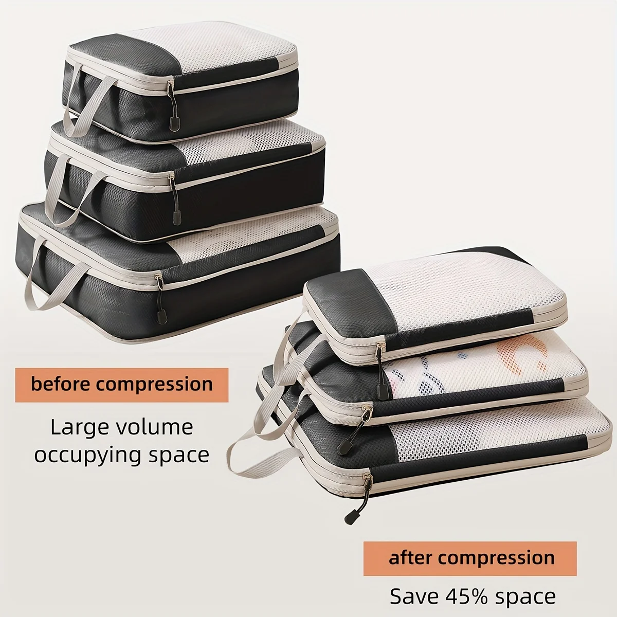 3-piece travel compression packing cube, travel bag luggage organizer travel thumbnail 1