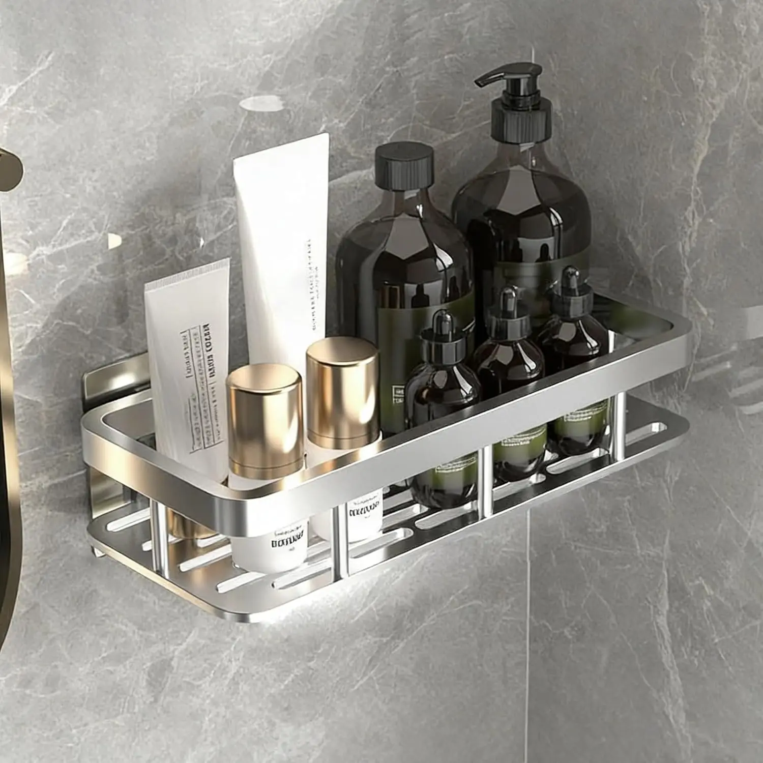 Adhesive Shower Shelves Rustproof Heavy Duty-No Drilling Bathroom Storage Organizer for Shampoo, Conditioner & Soap,