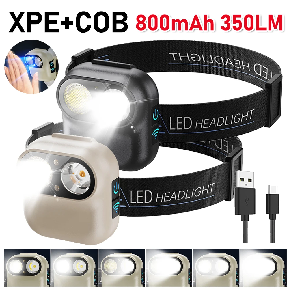 

XPE+COB High Power LED Headlamp Sensor Headlight Head Torch Flashlight Head Lamp LED Work Light USB Waterproof for Fishing