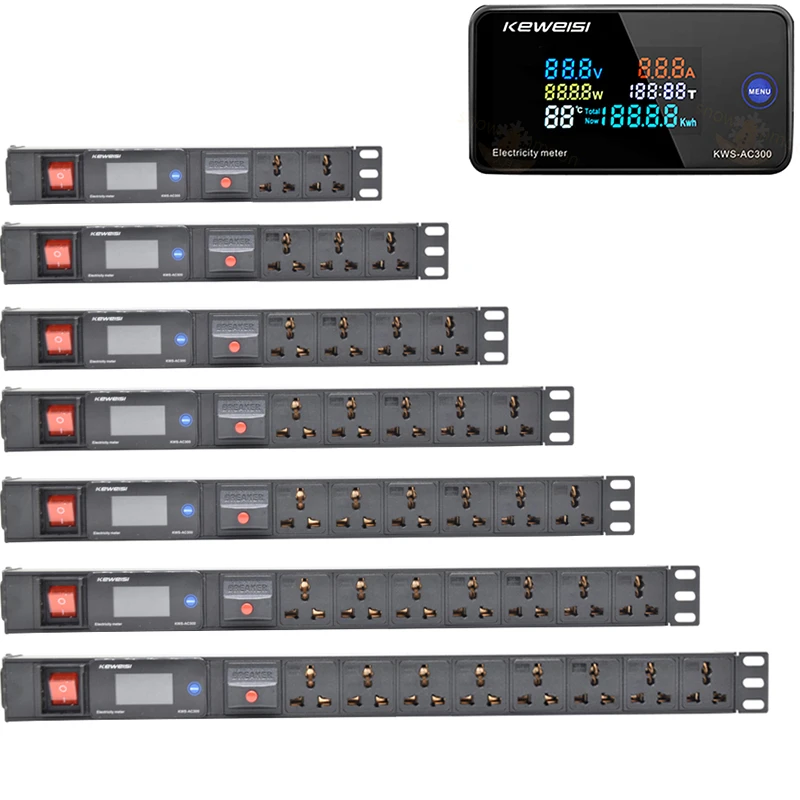 

Network cabinet rack power board overload C14 input universal socket LCD AC voltmeter without extension cord