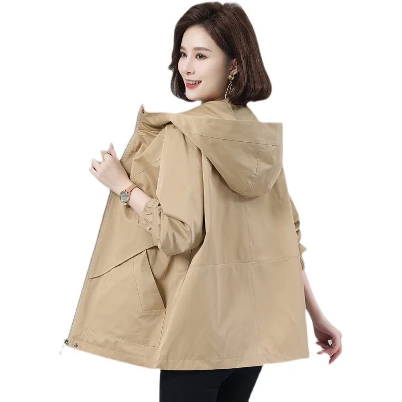 

Spring Autumn Coat Women Hooded Windbreaker New Fashion Loose Middle-Aged Mother Wild Zipper Jacket Female Overcoat Tide H2395