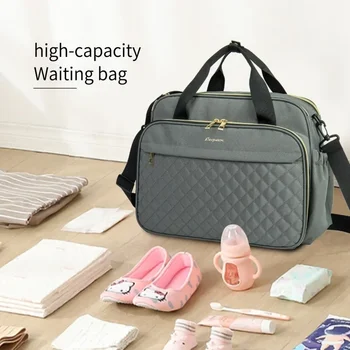 Borsa per pannolini impermeabile di nuovo stile Borsa per pannolini nera Borsa da viaggio di grande capacità Borse per passeggino per mamma maternità multifunzionale