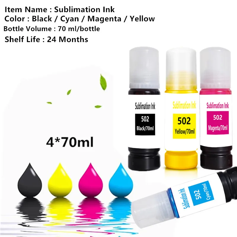 T502 502 Sublimation ink for Epson L3150 ET-2720 ET-2760 2800 ET-4760 ET2400 L3110 L4150 L4160 L4167 L4168 L5190 L6160 printer dye ink kit ink refill kit ink cartridge refill kit