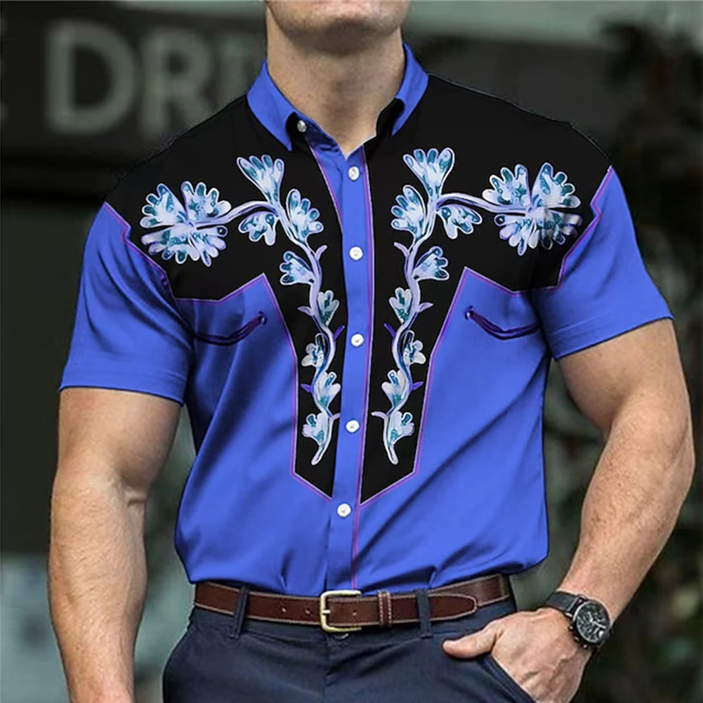 

Men's Silky Soft Shirt Vintage Print Hawaiian Style Short Sleeve Button Up Ideal for Summer Parties and Casual Wear