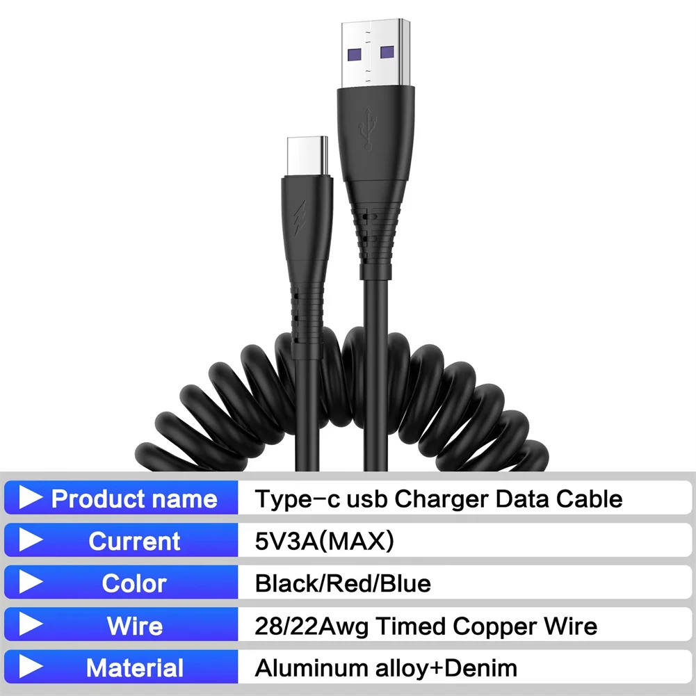 USB To Type C Cable Type C Charging Cable Spring Coiled Fast Charging Cable Extension Cord Charging Cable images - 6