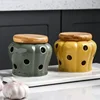 Hollow Openwork Ceramic Garlic Storage Jar with Lid Pumpkin shape Garlic Head Ginger Chili Pepper Storage Jars Candle Lampshade 1