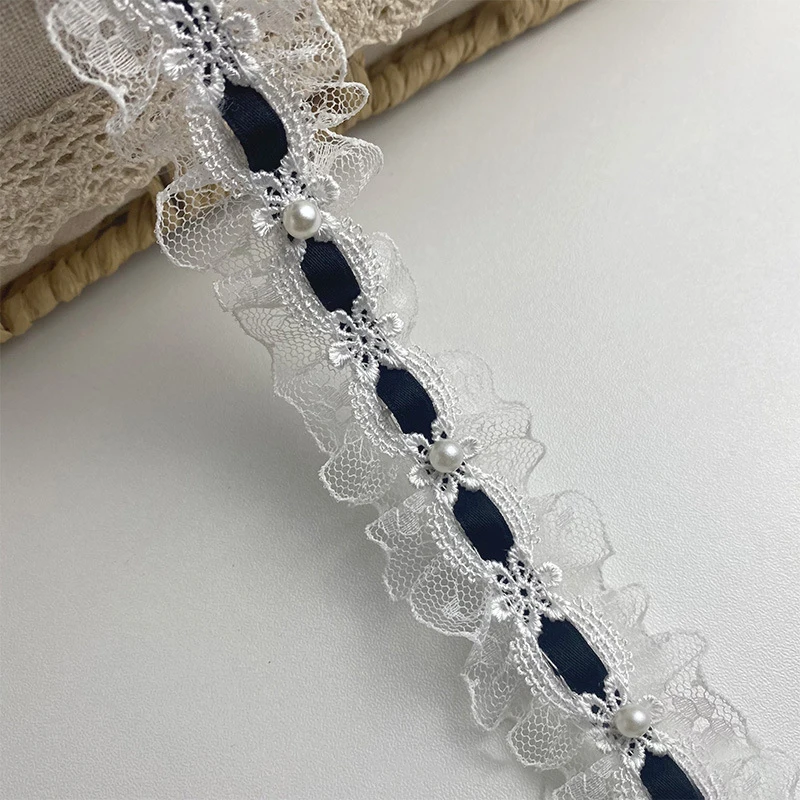 5/10 Yards Lolita Weißer Spitzenbesatz Lvory Bead Rüschen Spitzenstoff Einfassung Satinband DIY Kleidung Kleid Dekoration Zubehör – Detail 4