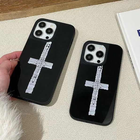 

Black Mirror Surface Cool Cross Phone Case Cover for IPhone 11 12 13 14 15 Pro Max Case for IPhone 15 Pro Max