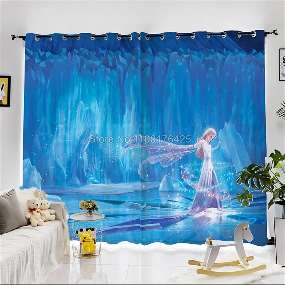 Cartoon Magic Horses Frozen Princess Elsa Blue Window Curtain 160x160cm 3D Print Blackout Curtains Living Room Bedroom Girl Gift