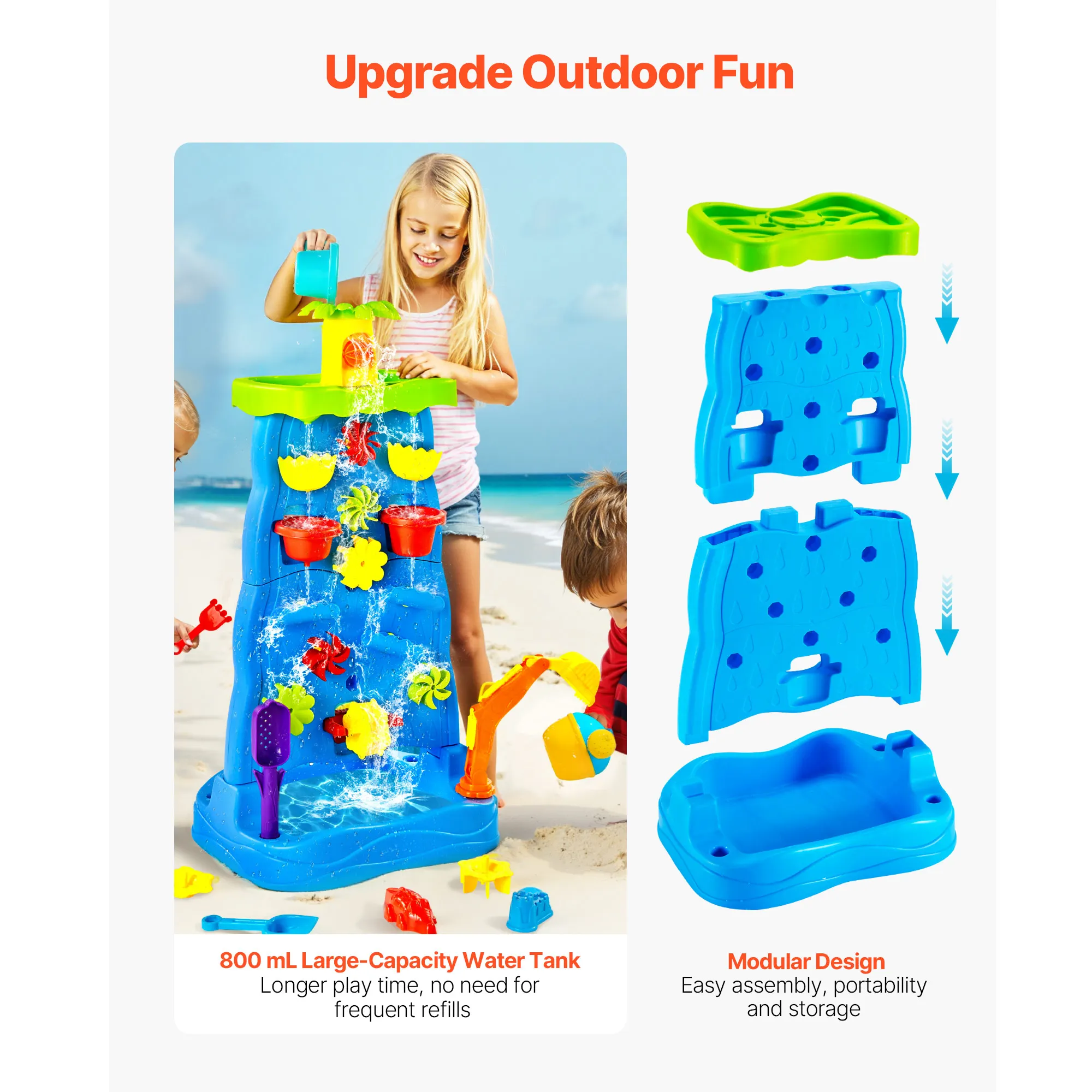 Kids Water Play Table with 37PCS Accessories Double Sided Summer Sand Platform