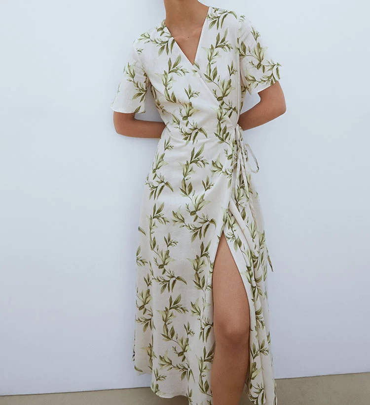 

Early Autumn New Long Edition Leaf Printed Women's Minimalist Fashion Dress
