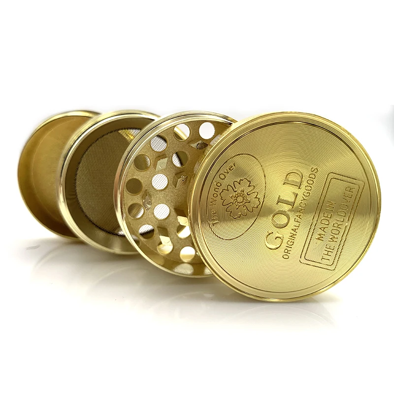 Gold Zinc Alloy Herb Grinder – 3-Layer Tobacco & Herbal Crusher Smoke Accessory