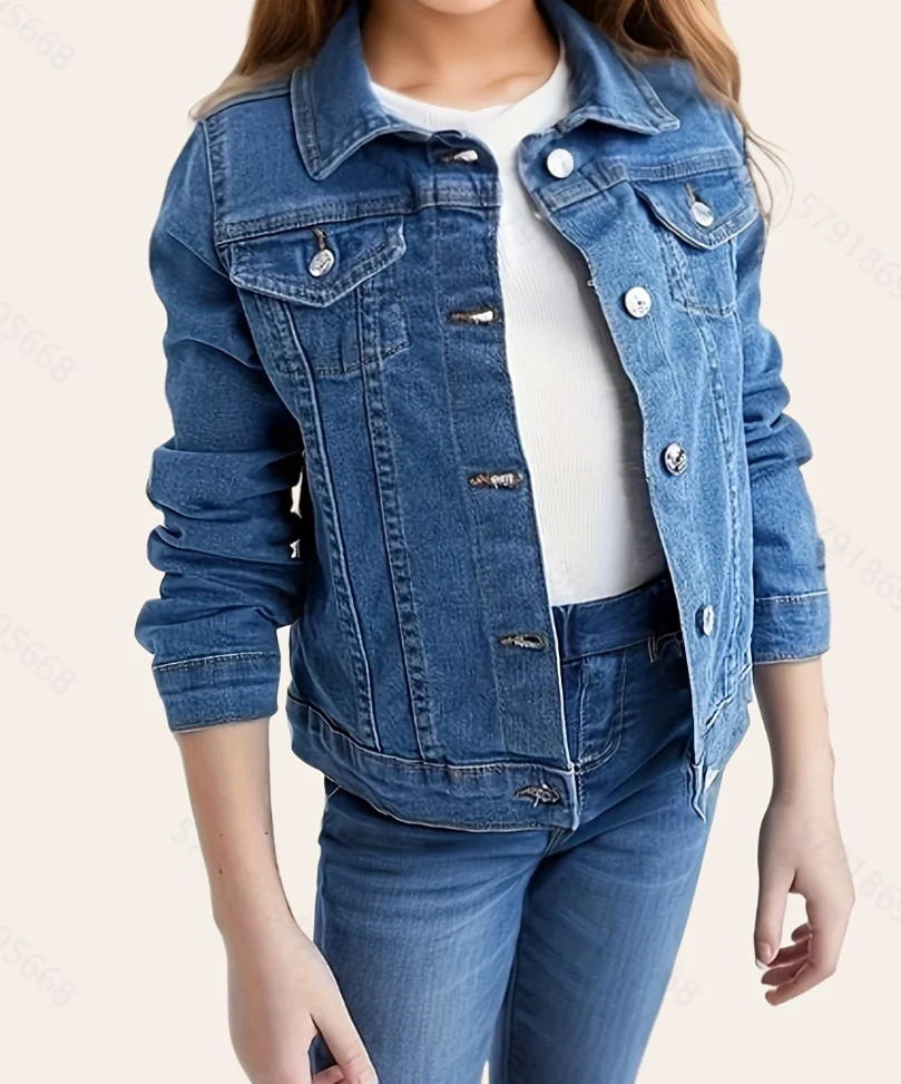 Girls Lapel Denim Jacket 3