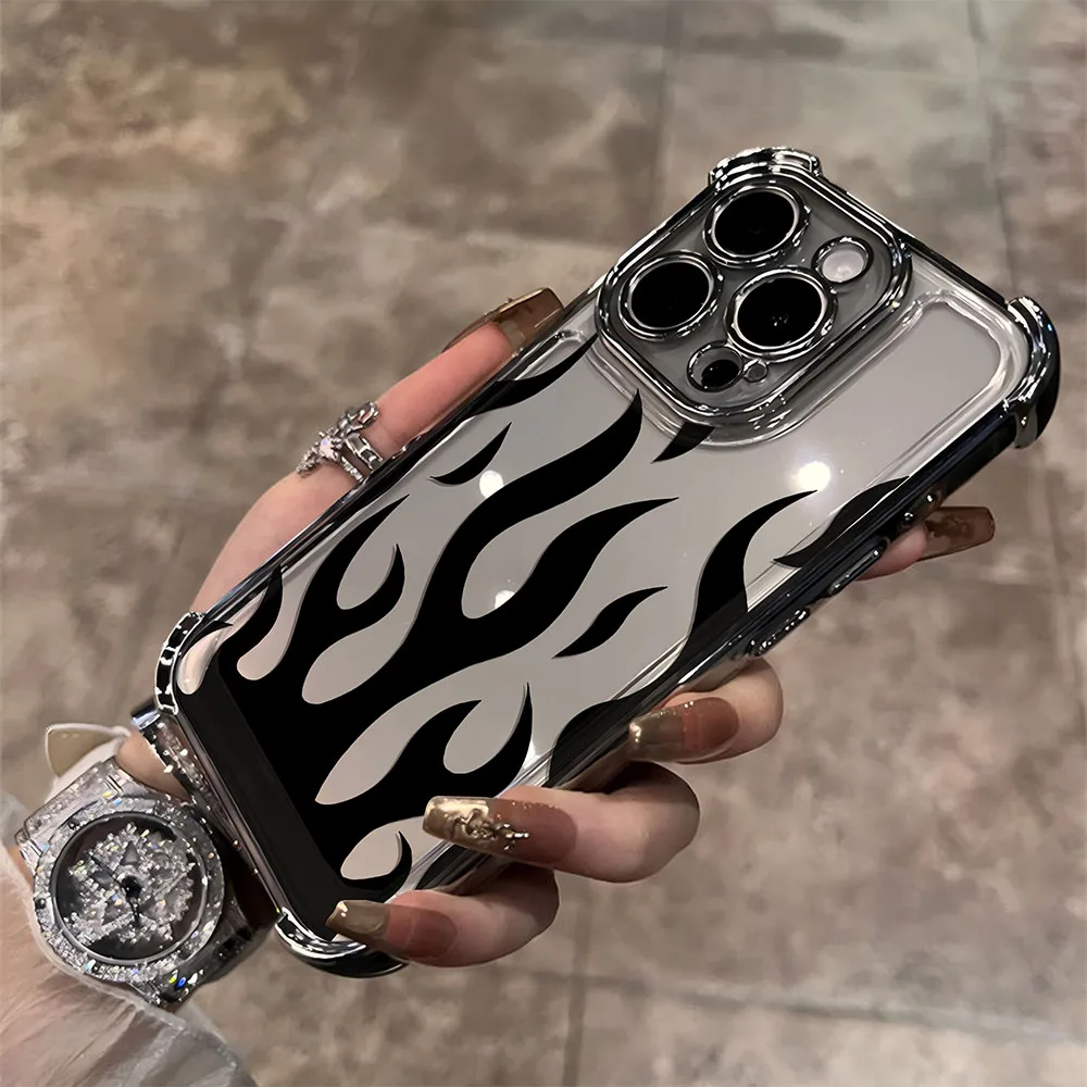 Creative Fashion Flame Fire Plating Phone Case with Airbag Cover