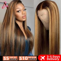 Perruques Highlight 13x4 Cheveux Humains Vietnamiens Lisses Comme des Baguettes, Perruque Frontale HD 13x6 pour Femmes, Blondes Colorées 4/27 Pré-Pluckées 1