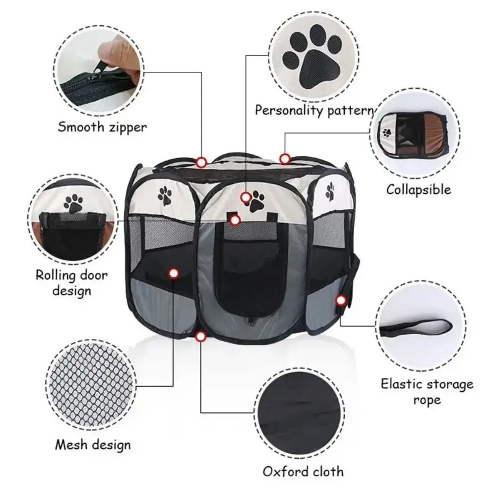 Portable Foldable Pet Tent Kennel Octagonal Fence Puppy Shelter Easy To Use Outdoor Easy Operation Large Dog Cages Cat Fences 3