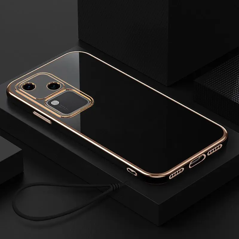 Square Plating Silicone Back Case with Straight Frame - Soft Rubber Protective Cover