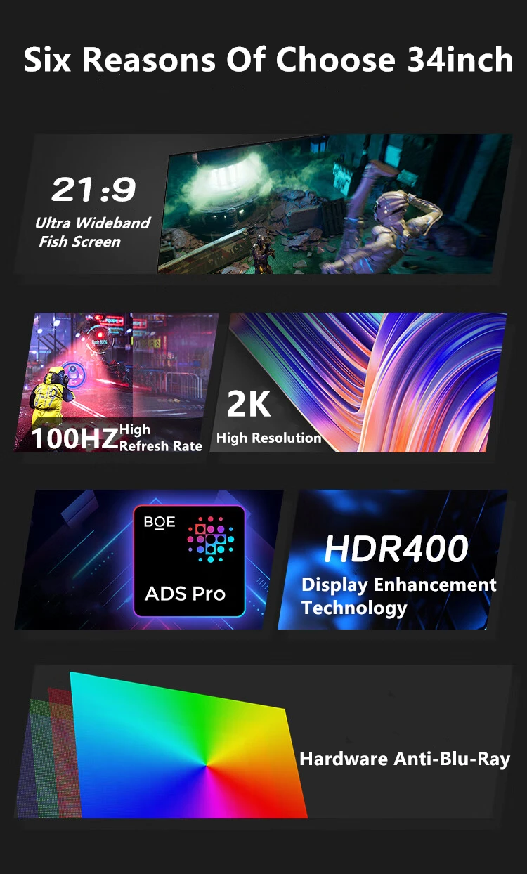 FYHXele ̵ ÷ 21:9 IPS 100Hz WQHD ũž LED ̸ ǻ ȭ, DP, 3440*1440  ƴ, 34 ġ , 100Hz