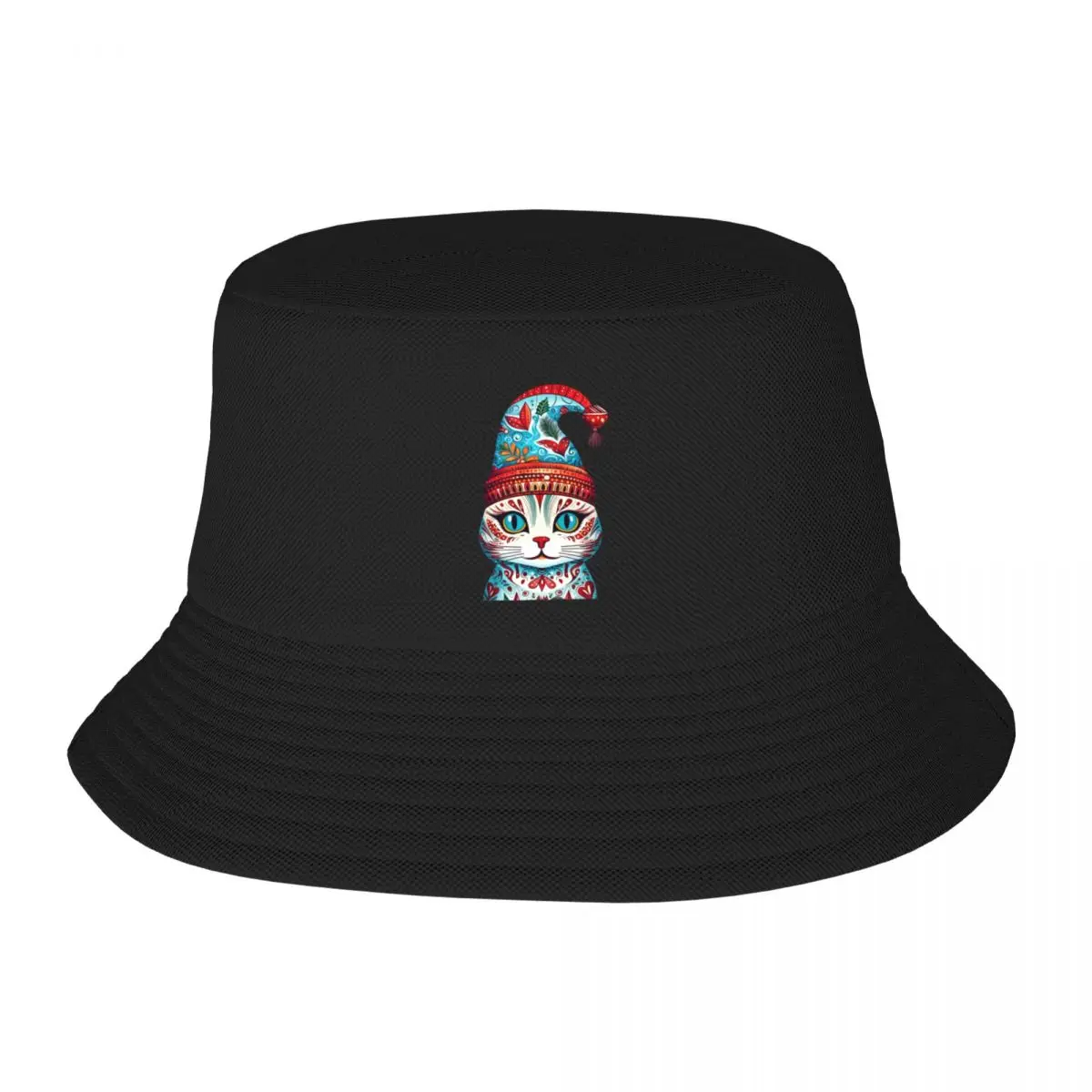 

Folk Art Christmas Cat Bucket Hat Hat Man For The Sun Kids Hat Men Hat Women's