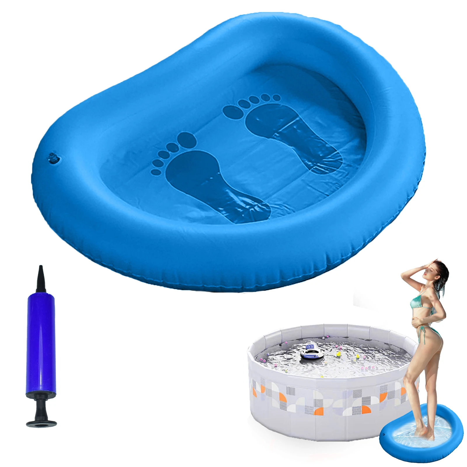Aufblasbares Fußbad Für Pool & Spa – Tragbare, Faltbare Fußwanne Für Camping, Zuhause & Reisen (Blau, 35x35x14 Cm)