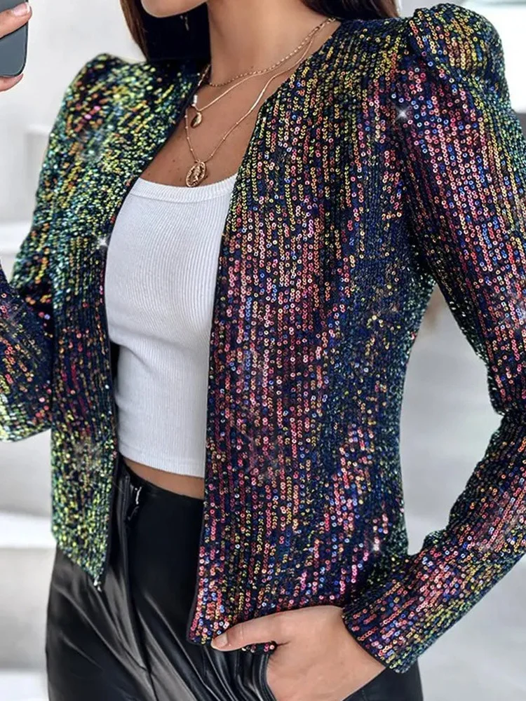 Wmstar Tailored Coat Women's Clothing Wholesale Leopard Print Sequined Personalized Outdoor Long Sleeve Suit Jacket Dropshopping