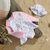 MISOWMNJOY Floral Print Kids Baby Girls Swimsuits Summer Kids Beachwear Long Sleeve Ruffle Bathing Suit Infant Swimwear with Cap 1