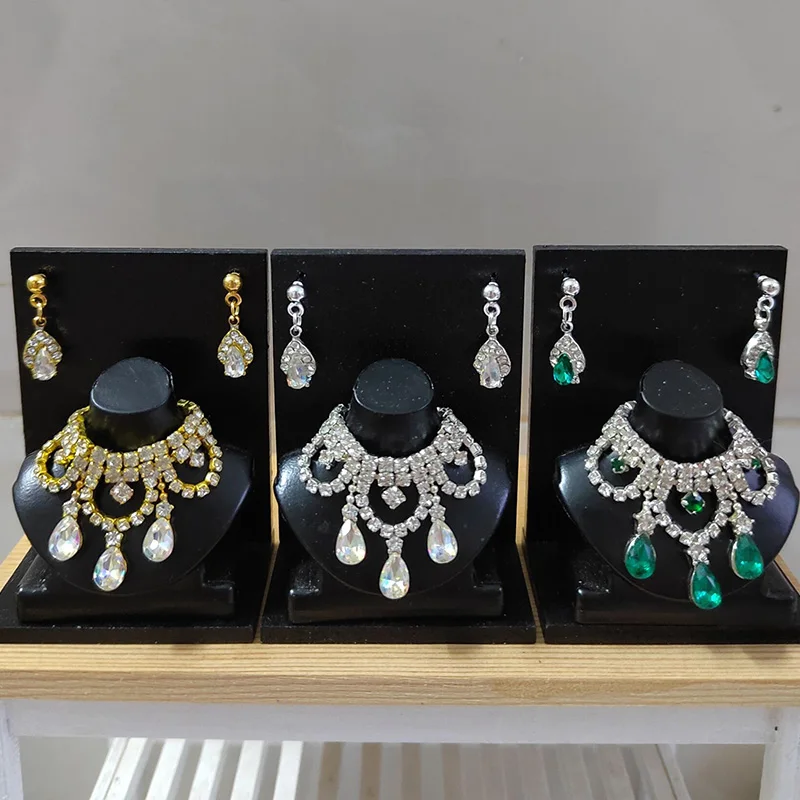 1:6 Doll Mini Jewelry Earring Necklace Set (including Display Rack) for Doll Decorative Toys, Doll Gift Accessories