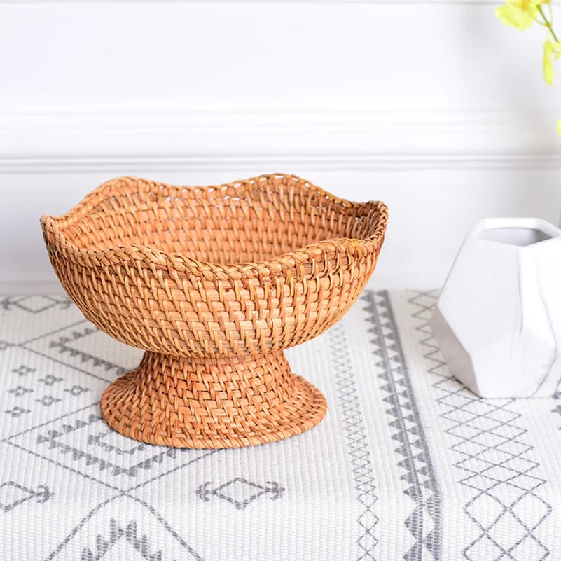 Rattan Fruit Baskets,Wicker Storage Bowls,Natural Woven Serving Basket Bowls,Decorative Baskets for Kitchen Counter Organizing 6