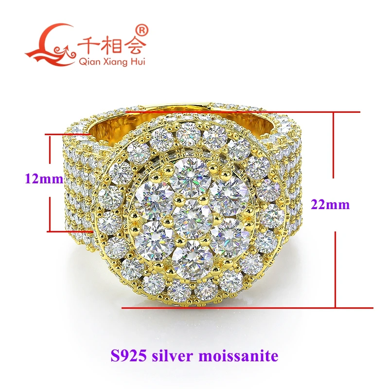 22mm round  D vvs white melee moissanite 12mm band ring full stones 925 Sterling Silver Ring Jewelry Rings Engagement Ladies men