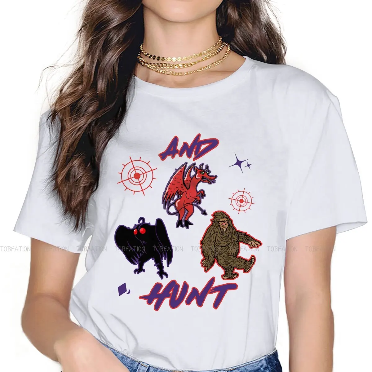Mothman Umanoide Creature T-Shirt Donna Keep Calm And Hunt Cryptids Classic Female Tops Graphic Kawaii Tees Ladies Tshirt