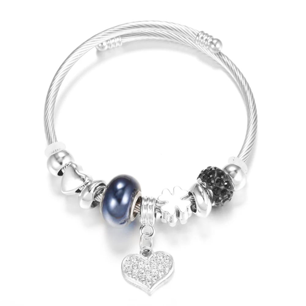 Bracciale Donna In Acciaio Inossidabile Con Ciondoli Cuore E Strass – Catena Regolabile Argento – Gioiello Romantico