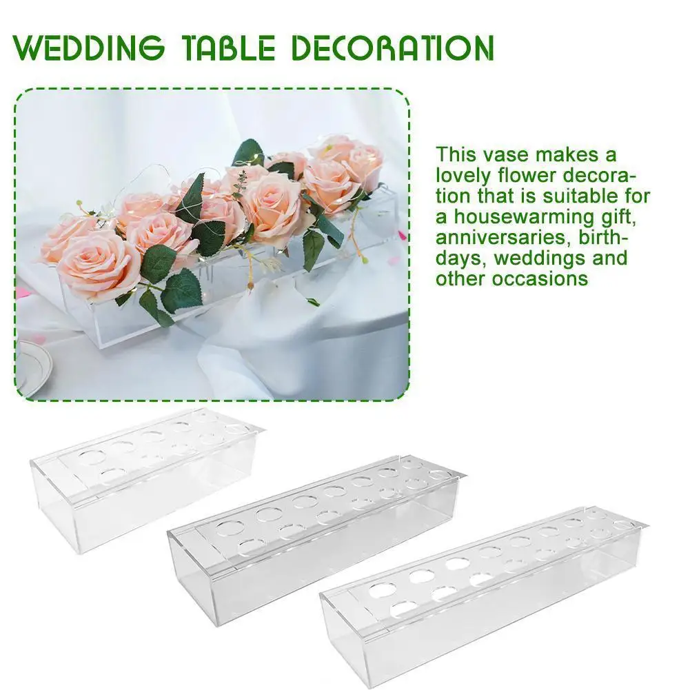 

Acrylic Rectangular Floral Centerpiece For Dining Table Modern Design Vase Flower Gift Box Vase For Wedding Home Table Decoratio
