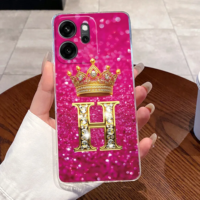 Fashion Crown Initial Letter Clear Soft TPU Phone Case Back Cover Housing