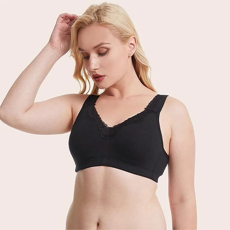 Womens Bra Plus Size Full Coverage Wirefree Non-Padded Cotton Stretchy 52A