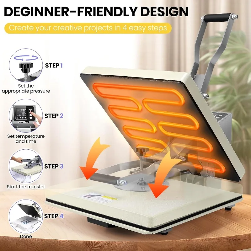 AKEYDIY,15x15 Slide Out Heat Press Machine T Shirts,Digital Clamshell Heat Transfer Machine Sublimation,Industrial Shirt Printer 5