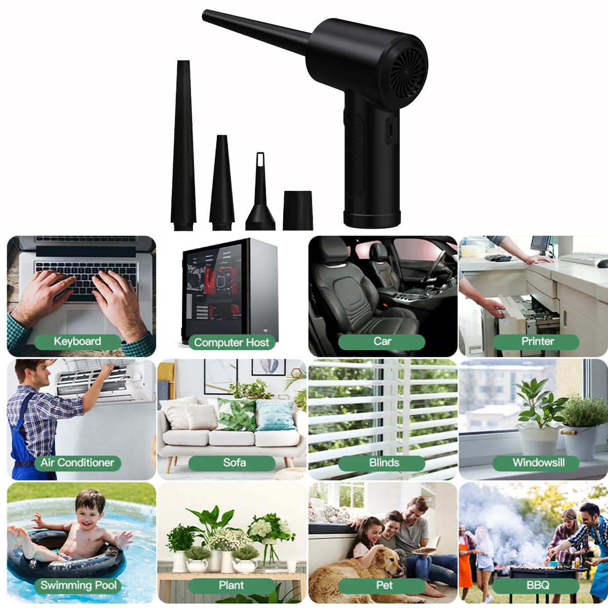 Plumeau D'air électrique, Boîte D'air Comprimé Pour Ordinateurs, Poussière De Nettoyage De Clavier D'ordinateur Portable, Poils, Pc, Usage D'imprimante, Nettoyeur D'écran