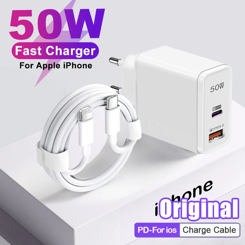 

50W PD USB C Super Fast Charger For Apple iPhone 14 Pro Max 13 12 Mini 11 Lightning Cable X XS XR 8 7 Plus Charging Accessories