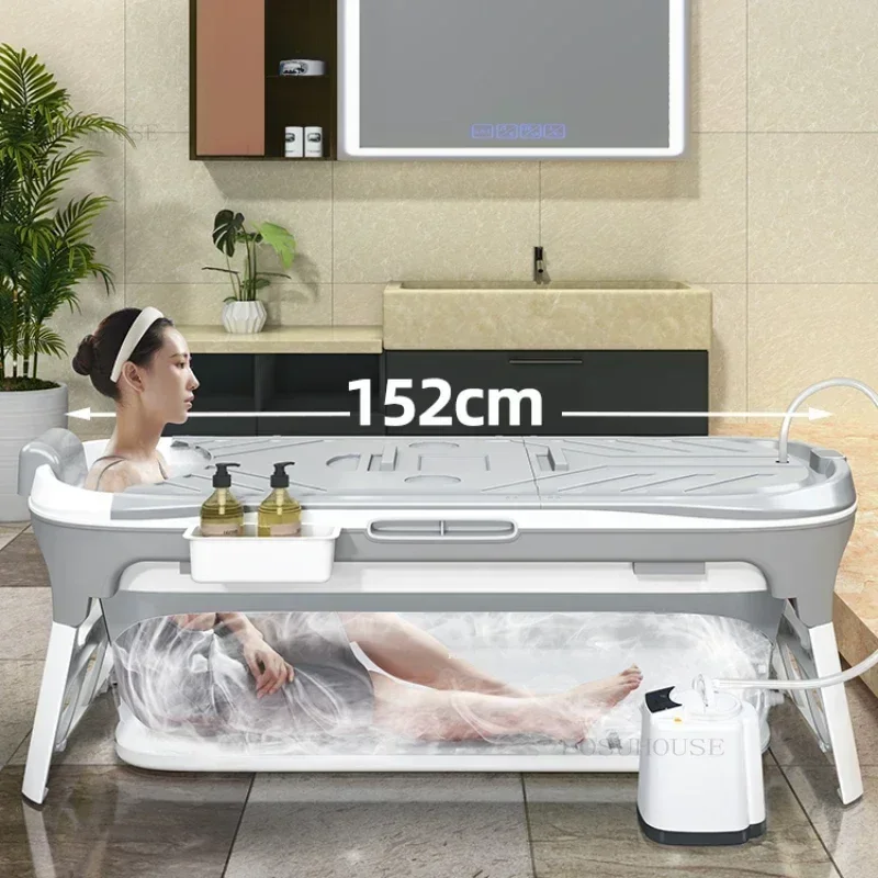 Plastic Portable Bathtubs for Adults Folding Bathtub with Fumigation Instrument Multi-functional Household Adult Bathtub for Spa
