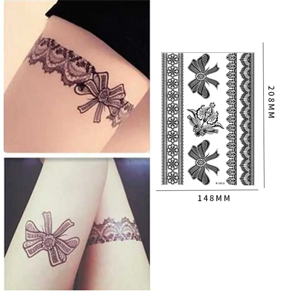 Tatuagem temporária à prova dwaterproof água etiqueta preta hena laço  arabian lotus totem flor flash tatoo mulher dedo arte do corpo falso tatto  - AliExpress