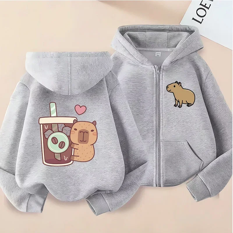 Kawaii Capybara Zip Up Hoodie - Childrens Manga Sweatshirt for Kids