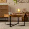 31.29" Modern Retro Splicing Round Coffee Table,Fir Wood Table Top with Black Cross Legs Base 1