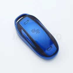 Premium TPU Car Key Cover Case - Smart Key Protector & Holder - Model X (Blue)