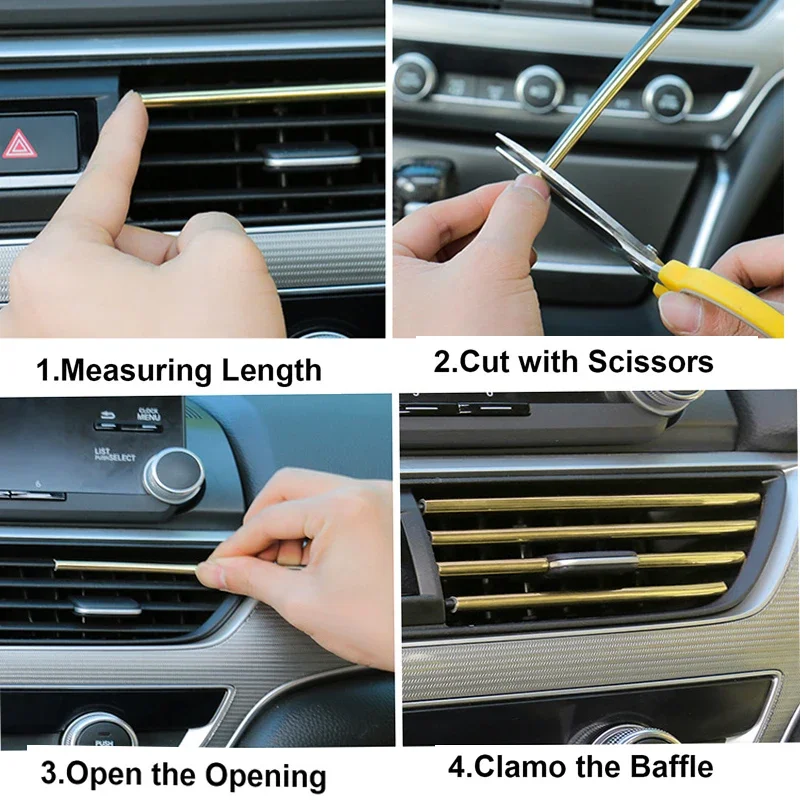 

10 Pcs 20cm Car Air Conditioner Vent Outlet Trim Strips U Shape Chrome PVC Colorful Shiny Car Trim Strips for Car Decoration